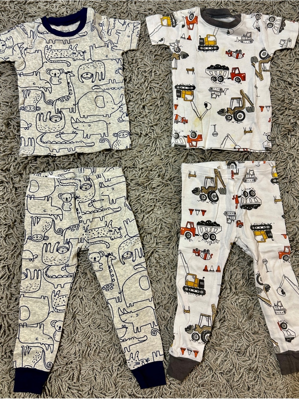 Carter's Two-Piece Pajama Sets in White, Navy, Orange, Yellow